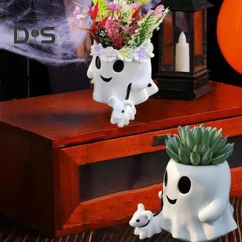 Ведро для собаки с привидениями на Хэллоуин, жуткий призрачный горшок, цветочный горшок, праздничная миска для сладостей, украшение для сада в помещении и на открытом воздухе, орнамент girl