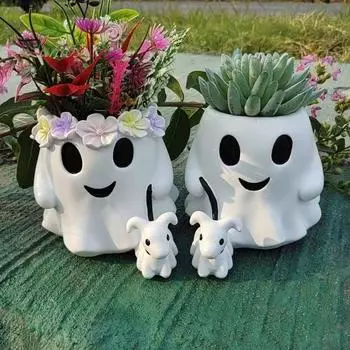 Ведро для собаки с привидениями на Хэллоуин, жуткий призрачный горшок, цветочный горшок, праздничная миска для сладостей, украшение для сада в помещении и на открытом воздухе, орнамент girl