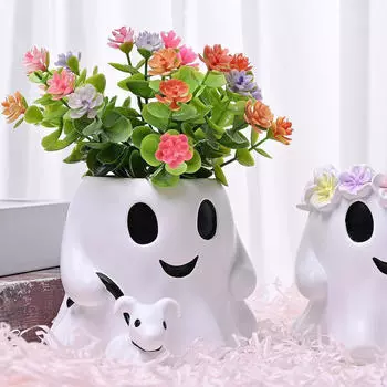 Ведро для угощения призраком на Хэллоуин, ваза для цветов, контейнер для украшения, держатель для ручек, горшок для цветов из смолы для вечеринки Without Flowers