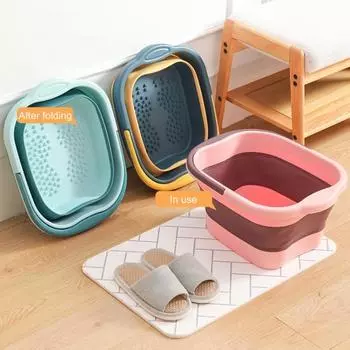 Ведро для ванны для ног 13 л/15 л с переносной ручкой, удобная складная ванна для купания ног для домашней ванной комнаты S серый белый