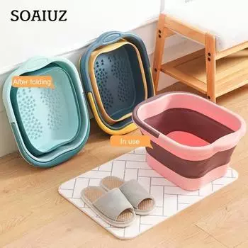 Ведро для ванны для ног 13 л/15 л с переносной ручкой, удобная складная ванна для купания ног для домашней ванной комнаты S серый белый