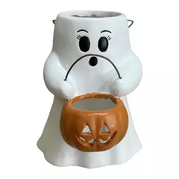 Ведро-призрак Подставка для конфет Светящееся ведро для угощений на Хэллоуин Призрак держит светящийся фонарь-тыкву Ведро для подарков на вечеринку или для угощения B