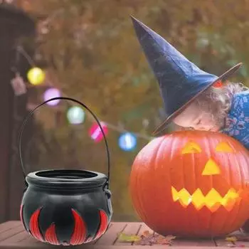 Ведро с конфетами на Хэллоуин, украшение, ручной котел ведьмы, черный пластиковый горшок, бочка с пламенем B