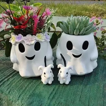 Ведро с привидениями, Хэллоуин, привидение, гуляющее с собакой, ваза из смолы, улыбка, привидение, конфетница, подставка для растений в помещении и на открытом воздухе, украшение для дома и сада A