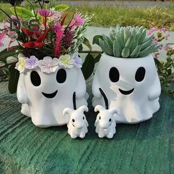 Ведро с привидениями, Хэллоуин, привидение, гуляющее с собакой, ваза из смолы, улыбка, привидение, конфетница, подставка для растений в помещении и на открытом воздухе, украшение для дома и сада A
