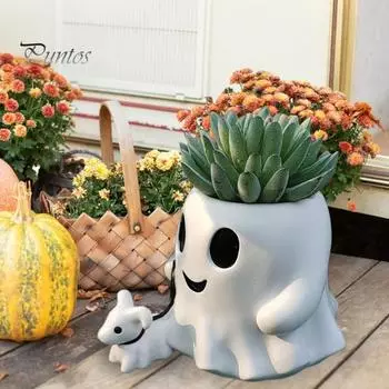 Ведро с привидениями, Хэллоуин, привидение, гуляющее с собакой, ваза из смолы, улыбка, привидение, конфетница, подставка для растений в помещении и на открытом воздухе, украшение для дома и сада A