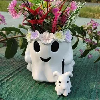 Ведро с привидениями Хэллоуин Призрак Выгул Собаки Кашпо Смола Улыбка Призрак Ваза Конфеты A