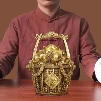 Ведро золотых украшений из латуни для привлечения богатства. Хранилище денег. Банку для гостиной. Вход в домашний декор. Украшения для магазина. Изделия ручной работы.