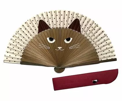 Веер для кошек Cat Fan включает в себя веер Luxury Cat Minya Brown [закладка с цветами], женский, 20,5 см, белый, коричневый, веер, набор, держатель, Sensu, товары, 6566, (коричневый) коричневый