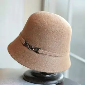 Веер для шляпы, стиль знаменитостей, осенне-зимняя отделка из ромбовидной пряжки, британская модная шляпа-цилиндр, шерстяная вязаная ретро-шляпа-ведро для женщин Adjustable