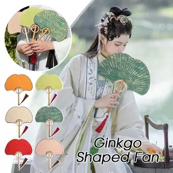 Веер из бумаги Xuan в старинном стиле, веер в форме гинкго с каллиграфией, веер для чайного домика в стиле дзен, веер в китайском стиле в стиле ретро, декоративный веер в стиле ханьфу