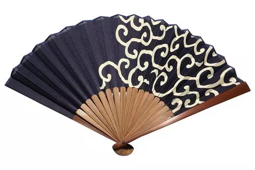 Веер из ткани для мужчин. Японская одежда в морском стиле. Летний подарок. Киото. Разные японские товары. Karakusa Arabesque для мужчин. синий