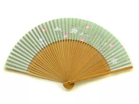 Веер «Киото» Веер «Надесико» Сделано в Японии Женский бумажный веер «Киото» Двусторонний ручной работы (Светло-зеленый) Женский зелёный