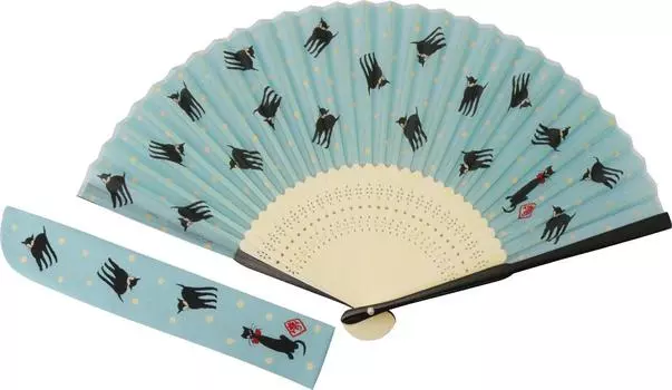 Веер Kyoyu Японские товары Шелковый веер с сумкой Точка Черный Кот Юмэдзи/Полька