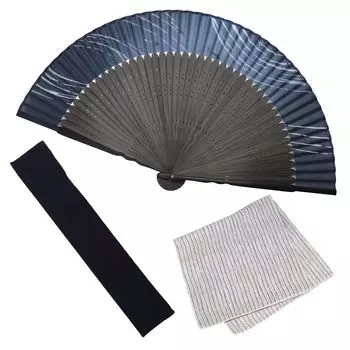 Веер Набор с веером Cool Blue [Osaka Choseido] Веер, мужской, модный, деловой, сумка, держатель, носовой платок, тёмно-синий