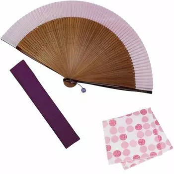 Веер Набор с веером Spring Purple [Osaka Choseido] Веер, Дамы, Женский, Стильный, Деловой, Сумка, Держатель, Платок, Бриз, Хакусан,