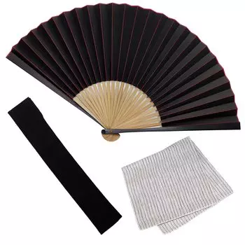 Веер Набор вееров с цветным красным веером Kinwaki [Osaka Choseido], мужской, модный, деловой, сумка, держатель, носовой платок, лак,