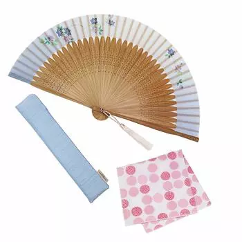 Веер Набор вееров с сезонной железной проволокой [Osaka Choseido] Веер, женский, модный, деловой, сумка, держатель, носовой платок, цветы,