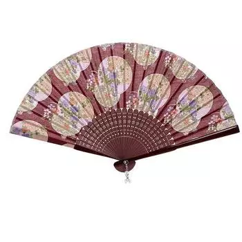 Веер Onishi Fan Ripple Cloth [производитель Ken] 20~21 см женский 53-107 Цветок/красный