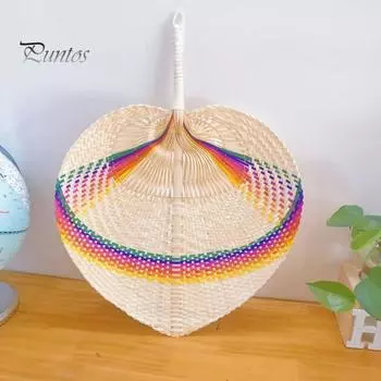 Веер ручной работы из натурального бамбука, рафии, ручной веер из пальмовых листьев в китайском стиле, летний охлаждающий веер, украшение для свадебной вечеринки белый/оранжевый