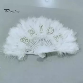 Веер с перьями невесты, дизайн из искусственного жемчуга, сверхлегкий складной веер, украшение для свадебного помолвки и девичника белый