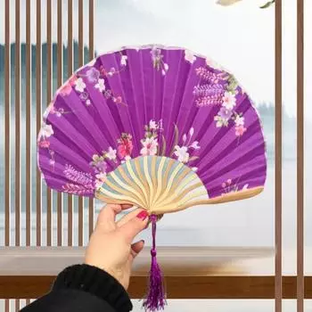 Веер в виде ракушки без заусенцев Небьющийся праздничный подарок с кисточкой Декоративное кимоно в винтажном стиле с цветочным принтом Ручной веер в японском стиле Товары для дома розы красного