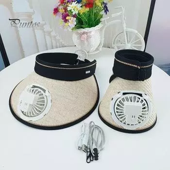 Веерная шляпа с широкими полями, дизайнерская повязка на голову, мужская и женская складная шляпа от солнца, перезаряжаемая вращающаяся на 360 градусов веер, пустой цилиндр чёрный