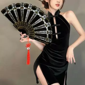 Веерный декор, бронзовый процесс, декоративные в китайском стиле, выдалбливаемая петля для фотосессии, классический танцевальный веер, сувениры для вечеринки красный