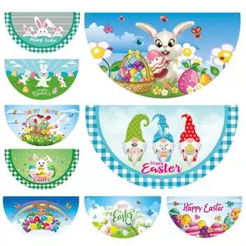 Веерообразный флаг с мультяшным кроликом из полиэстера, милое пасхальное яйцо, нежный полукруг, баннер для сада 7