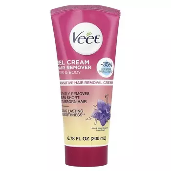 Veet, гель-крем для удаления волос Sensitive, свежесть алоэ и фиалки, 6,78 жидких унций (200 мл)