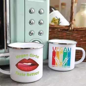 Vegan Girls Taste Better Print Funny Enamel Coffee Mug With Handle Milk Wine Beer Drink Juice Cola Cup Best Vegan Birthday Gift