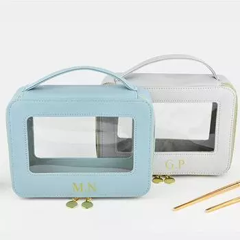 Веганская кожаная косметичка с инициалами на заказ, косметичка из искусственной кожи с ручкой, водонепроницаемая сумка для хранения Not Custom