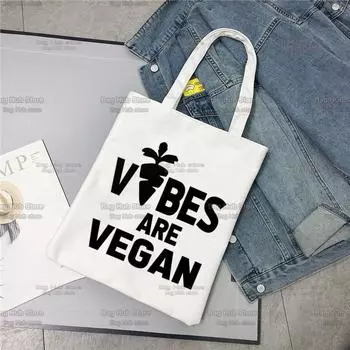 Веганская забавная винтажная забавная сумка для покупок в стиле Харадзюку, женская парусиновая сумка на плечо, женская Ulzzang Eco, большой вместимости 24*26cm