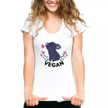 Веганские летние женские футболки с изображением животных из мультфильмов, больших петухов и свиней, забавные буквы с надписью «Мода» M белый
