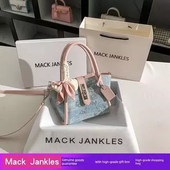Vegetable Basket Mack Special-Interest Design National Style Satchel Embroidered Blue