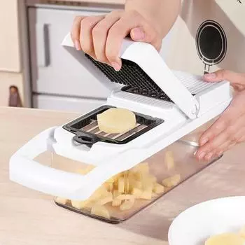 Измельчитель овощей Dicer Spiralizer с контейнером 22 лезвия из нержавеющей стали Картофель фри Кухонные гаджеты Еда серый