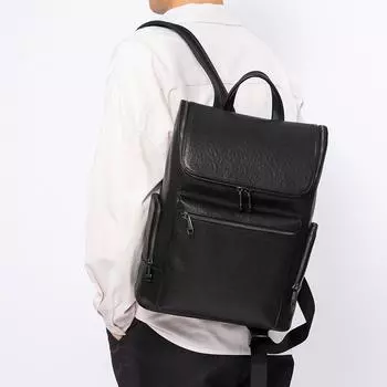 Vegetable Tanned Leather Men s Backpack Solid Color Fashion Clamshell Backpack Large Capacity Multi-functional Computer Men s Bag чёрный