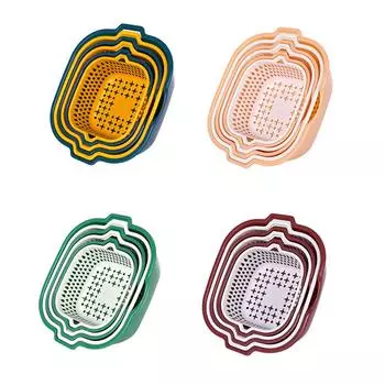 Vegetable Washing Basket BPA Free Double-Layer Drain Colander Set Stackable Multifunctional for Food Vegetables Cleaning Washing синий