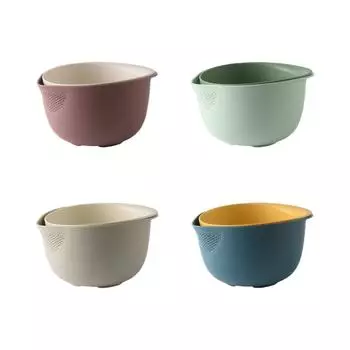 Vegetable Washing Basket Fruit Cleaning Basin Double Layer Thicken Material, Food Strainer, Drain Colander Bowl for Salads красный