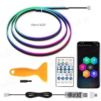 Vegetting 140 см Автомобильная подсветка LED Интерьер RGB Симфония Атмосферная лампа USB APP Управление Пульт дистанционного управления для Tesla Model 3 YSX