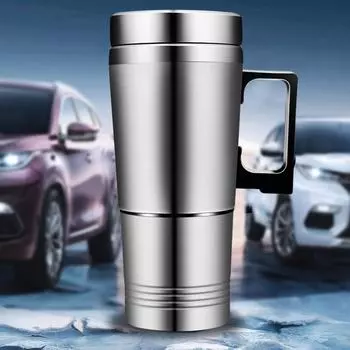 Vehicle Heating Cup 12V/24V Water Coffee Milk Thermal Mug 300ML Car Electric Heating Cup Stainless Steel Travel Electric Kettle