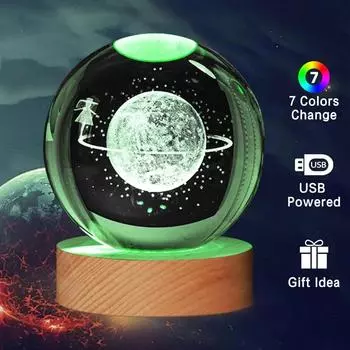 Veilleuse de Nol en cristal 3D с основанием в дереве, семь цветов спектра, светодиодный светильник cadeau pour garons et filles 6см