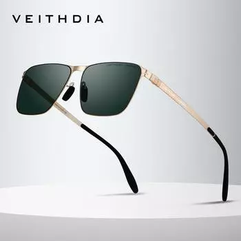 VEITHDIA Мужские квадратные нейлоновые поляризационные солнцезащитные очки высокого разрешения из нержавеющей стали, устойчивые к ультрафиолетовому излучению V8210 черный серый