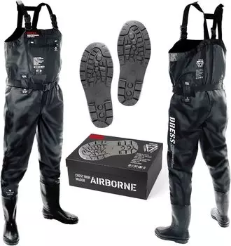 Вейдерсы Chest High Waders Radial Sole AIRBORNE XXL Black Disaster Prevention Disaster [Платье] [Рост] 180~185 [Ботинки] 28~28.5 чёрный