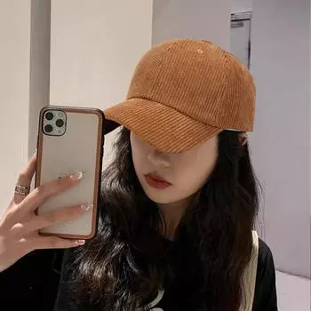 Вельветовая бейсбольная кепка с большими полями, плотная полосатая текстура, кепка с козырьком, однотонная, регулируемая окружность, походная, дорожная, для шопинга бежевый