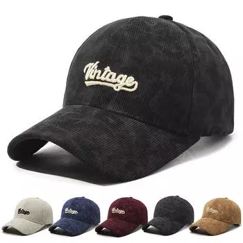 Вельветовая бейсболка осень-зима для мужчин и женщин с вышитыми буквами чёрный