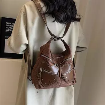 Вельветовая большая сумка женская сумка через плечо