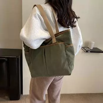 Вельветовая большая сумка Женская сумка на плечо Сумка для студентов колледжа чёрный