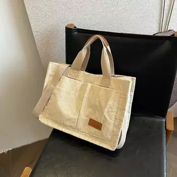 Вельветовая большая вместительная модная сумка повседневная корейская версия портативная сумка-мессенджер популярная женская сумка-тоут чёрный