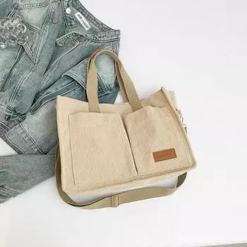 Вельветовая холщовая сумка Студенческая сумка для поездок большой вместимости Женская сумка-тоут Наплечная сумка через плечо хаки